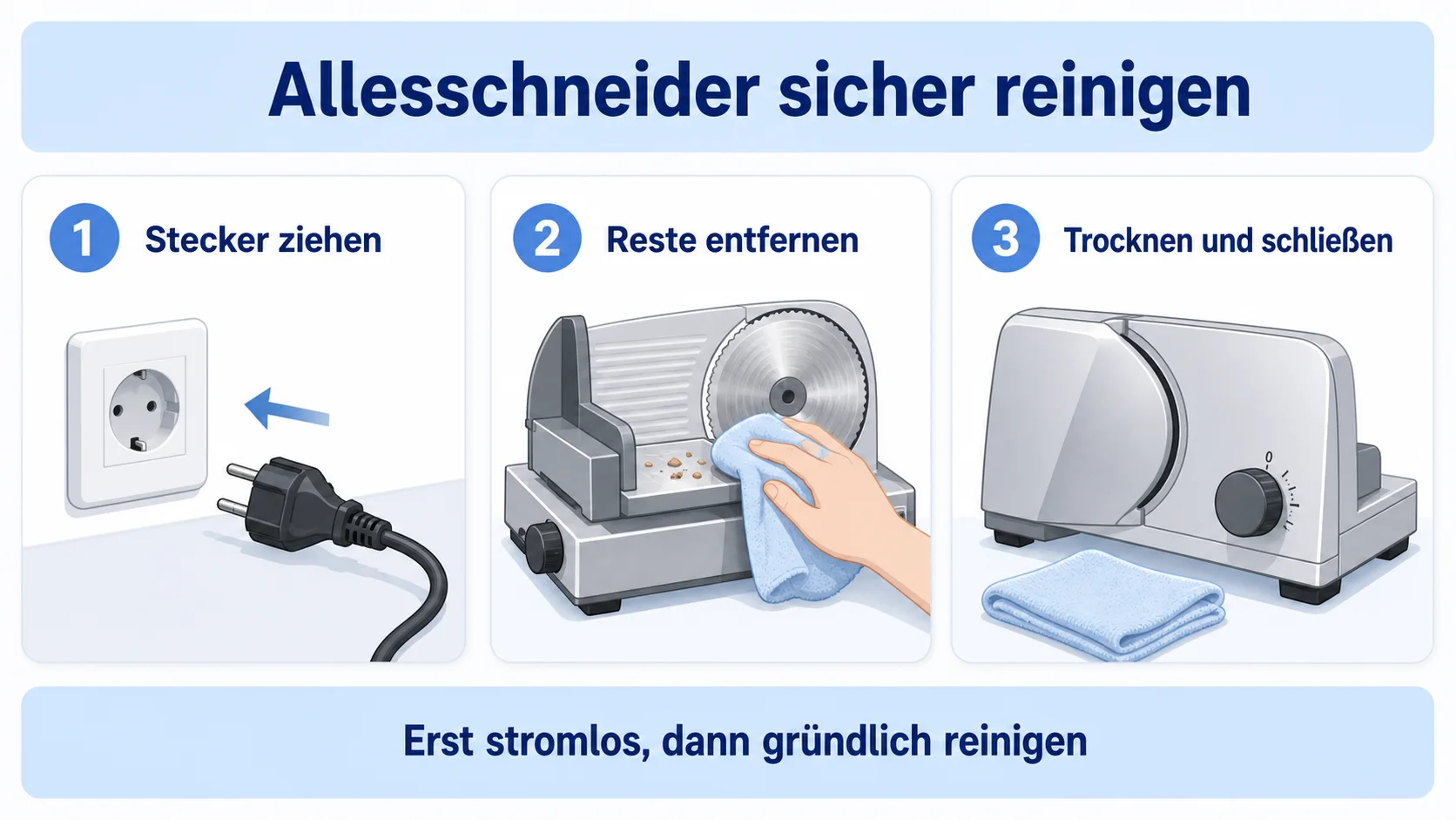 Infografik: Allesschneider sicher reinigen