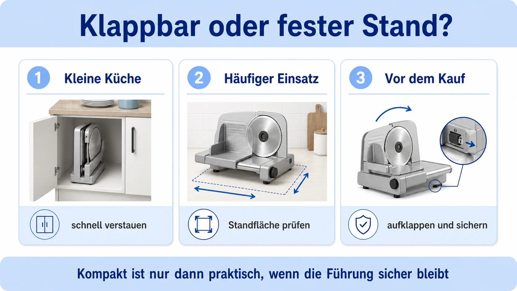 Infografik: Klappbarer Allesschneider oder fester Stand