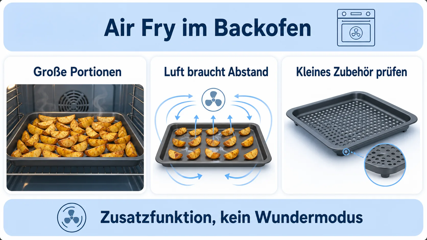 Infografik: Air Fry im Backofen nach Portion und Luftzirkulation bewerten