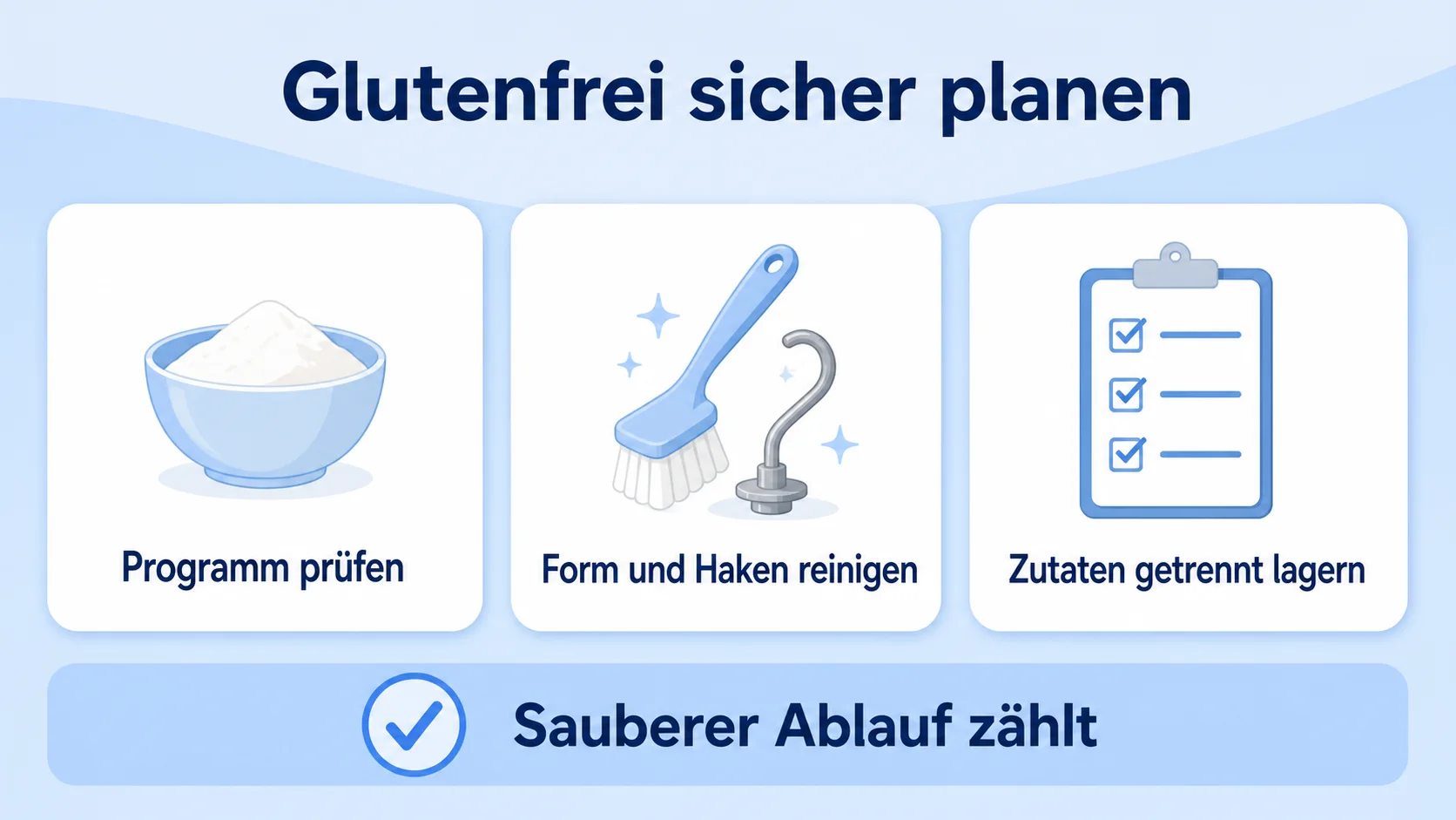 Infografik: Glutenfreies Brot im Brotbackautomaten sicher planen