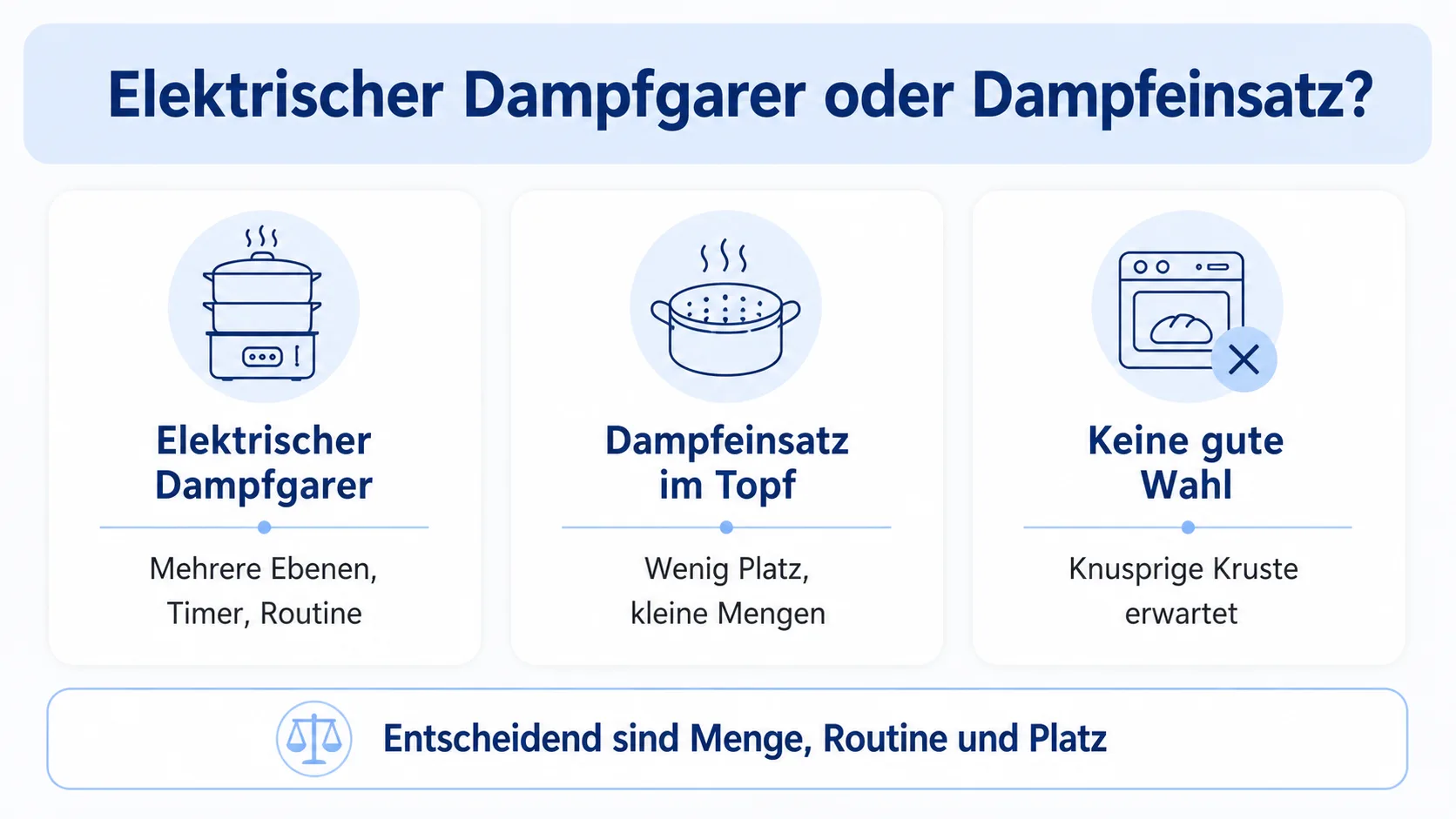 Entscheidungshilfe für elektrischen Dampfgarer oder Dampfeinsatz