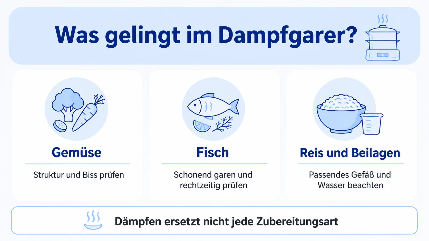 Lebensmittelgruppen für den Dampfgarer und ihre Grenzen