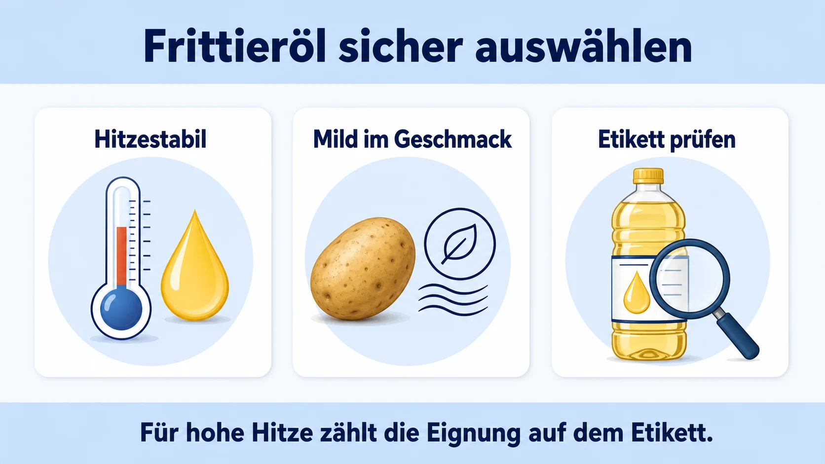 Infografik: Frittieröl nach Hitzestabilität, Geschmack und Etikett auswählen
