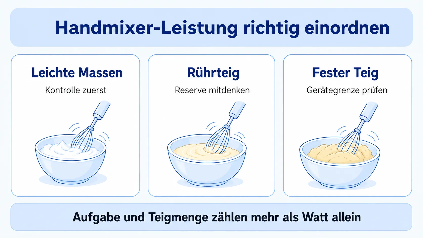 Infografik: Handmixer-Leistung nach typischen Backaufgaben einordnen